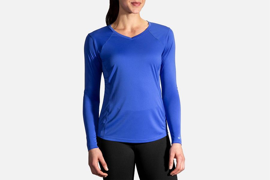 Brooks Stealth Women Apparel & Long Sleeve Running Shirt Blue EMT952641